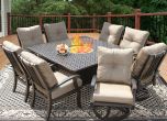 Barbados Cushion Square Outdoor Patio 9pc Dining Set with Fire Table