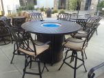San Marcos 7 Piece Bar Height Patio Set with Fire Pit 60 inch Round Table for 6 Person