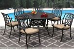 San Marcos Outdoor Patio 7pc Set 60 Inch Round Dining Table Series 3000 With Sunbrella Sesame Linen Cushion