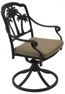 Palm Tree Outdoor Patio Swivel Rocker Dining Chair With Seat Cushion - Antique Bronze
