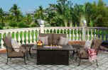 Tortuga Cast Outdoor Patio 6pc Set Loveseat Club Chairs End Table 34x58 Inch Fire Table Series 4000