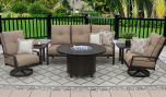 Quincy Outdoor Patio 6pc Sofa Club Swivel Rockers End Tables 50 Round Fire Table Series 4000