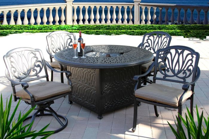 52 Round Fire Pit Dining Table, Patio Fire Pit Set