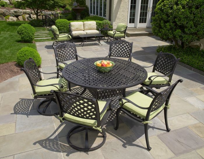 Nassau Cast Aluminum 7pc Patio Dining, Round Patio Table And Chairs