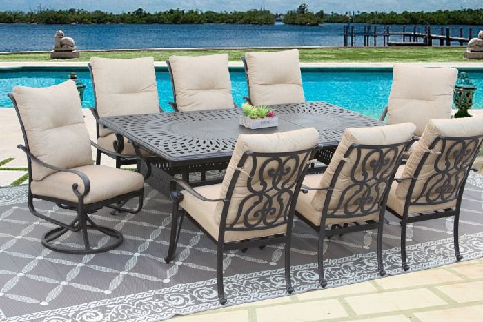 Tortuga Outdoor Patio 9pc Dining Set, Extendable Outdoor Dining Table For 6