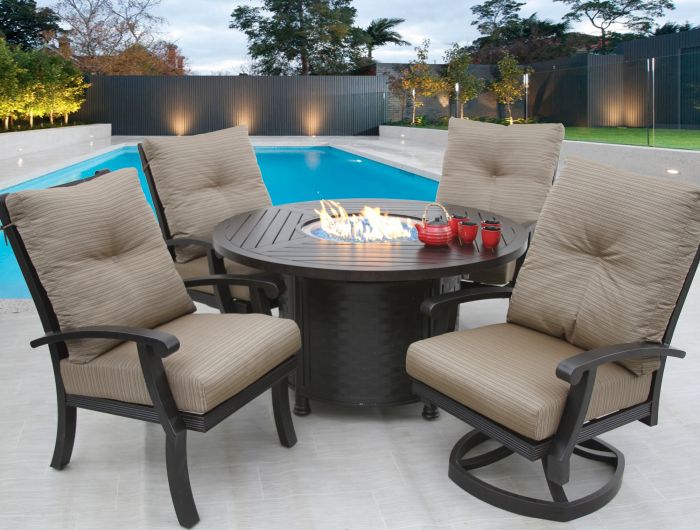 Barbados Cushion Outdoor Patio 5pc Dining Set With 50 Inch Round Fire Table Series 4000 Zenpatio - Patio Furniture Barbados