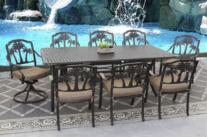 Palm Tree Outdoor Patio 9pc Dining Set, Palm Tree Dining Room Table