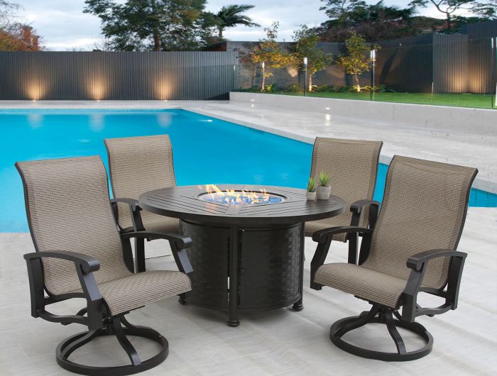 Barbados Sling Outdoor Patio 5pc Dining, 50 Inch Dining Table Set
