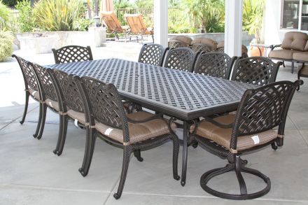 Nassau 11pc Outdoor Patio Dining set with 46x120 table Series 3000 - Antique Bronze
