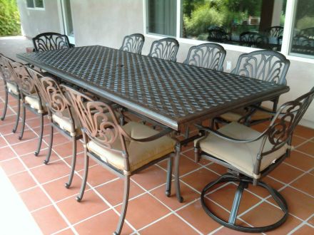 Elisabeth Cast Aluminum 11pc Outdoor Patio Dining Set with 46x120  Rectangle Table Series 3000 - Antique Bronze