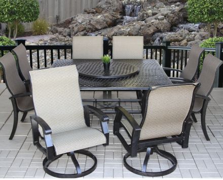 Heritage Outdoor Living Barbados Sling Outdoor Patio 9pc Dining Set with Series 5000 64 Square Table