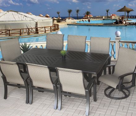 Barbados Sling Outdoor Patio 9pc Dining Set with Series 4000 44x86 Rectangle Table