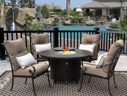 Tortuga Outdoor Patio 5pc Dining Set for 4 Person with Round Fire Table