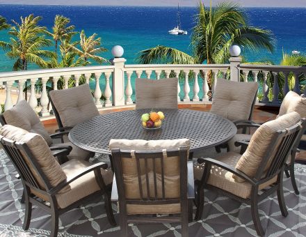 Barbados Cushion Outdoor Patio 9pc Dining Set for 8 Person with 71 Round Series 5000 Table