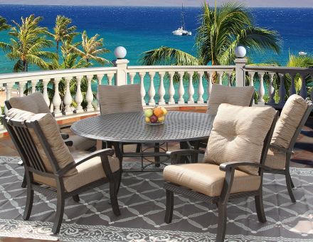 Barbados Cushion Outdoor Patio 7pc Dining Set for 6 Person with 71 Round Table Series 5000