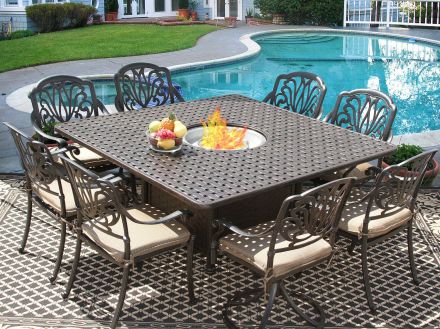 Eli Square 9 Piece Dining Set with fire table