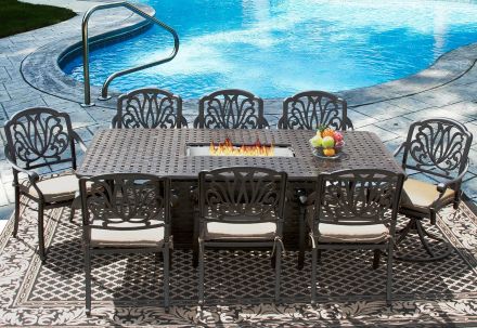 Eli 9 Piece Patio Dining Set with Large Fire Table
