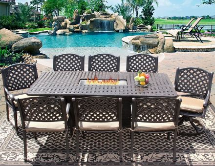 Nassau 9 Piece Patio Dining Set with Fire Table