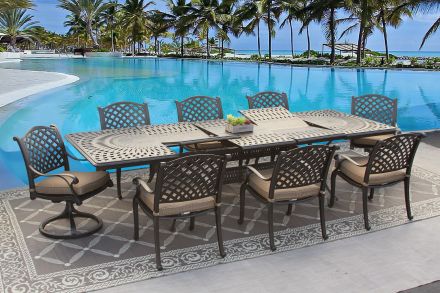 Nassau Outdoor Patio 9pc Dining Set with 48x84-132 Inch Extendable Table Series 6000