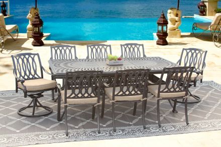 San Marcos Outdoor Patio 9pc Dining Set with 48x84-132 Inch Extendable Table Series 6000