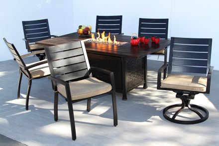 Quincy Outdoor Patio 7pc Dining Set with Fire Table