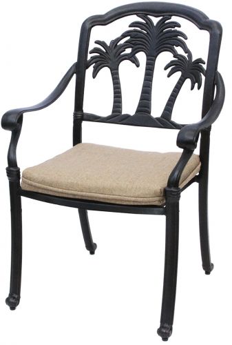 Palm Tree Outdoor Patio Dining Chair With Seat Cushion - Antique Bronze