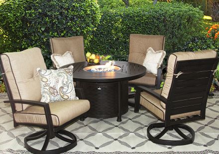  Quincy Aluminum Outdoor 5pc Set Round Fire Table