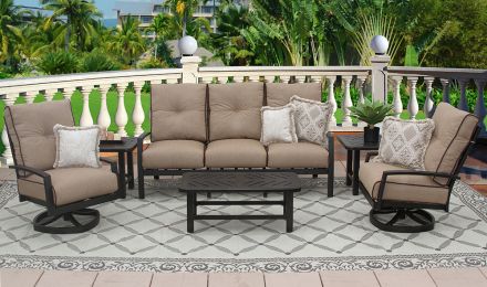 Quincy Outdoor Patio 6pc Sofa Club Swivel Rockers End Tables 21x42 Coffee Table Series 4000