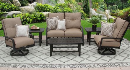 Quincy Outdoor Patio 6pc Loveseat Club Swivel Rockers End Tables 21x42 Coffee Table Series 4000