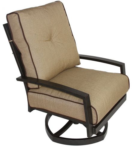 Quincy Cast Outdoor Patio Club Swivel Rocker Chair Sunbrella Sesame Linen Cushion
