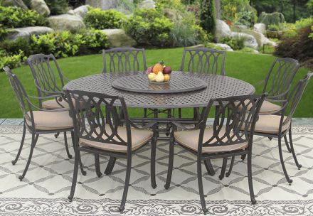 San Marcos Outdoor Patio 9pc Set 8 dining Chairs 71 Inch Round Table 35 Series 5000