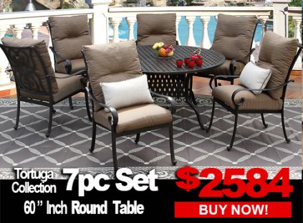 Patio Furniture Sale: Tortuga 7 Piece set with 60 inch Round Table For 6 Person