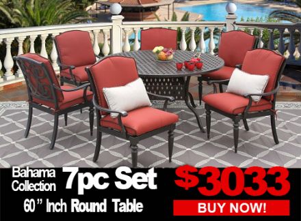 Patio Furniture Sale: Bahama 7 Piece set with 60 inch Round Table For 6 Person