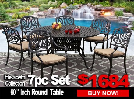 Patio Furniture Sale Elisabeth 7 Piece Set With 60 Inch Round Table For 6 Person