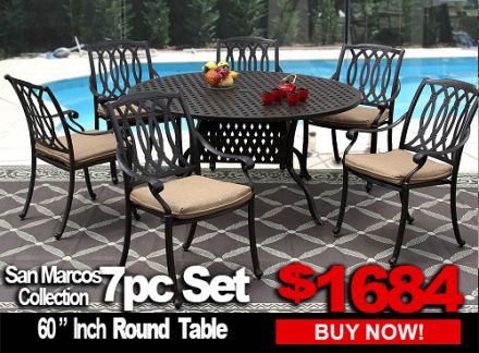 Patio Furniture Sale: San Marcos 7 Piece Dining set with 60 inch Round Table For 6 Person