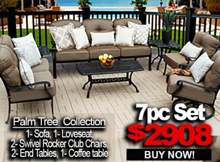 Patio Furniture Sale Palm Tree 7pc Set With 1 sofa 1 loveseat 2 swivel Rocker Club Chairs 2 end Table 1 coffee Table
