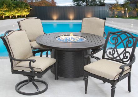 Bahama Outdoor Patio 5pc Dining Set with 50 Inch Round Fire Table Series 4000 