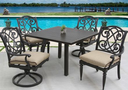 Bahama Outdoor Patio 5pc Dining Set with 44 Inch Square Table Series 4000 