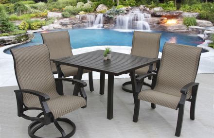 Barbados Sling Outdoor Patio 5pc Dining Set with 44 Inch Square Table Series 4000 