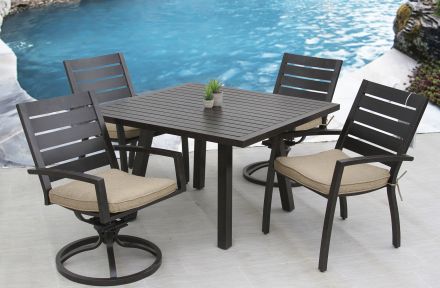 Small Quincy Outdoor Patio 5pc Dining Set with 44 Inch Square Table Series 4000 